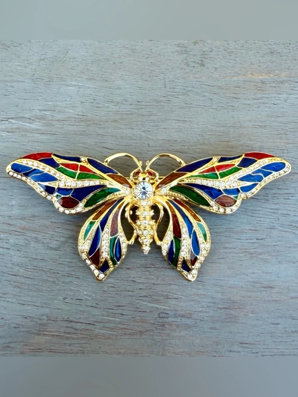 Camrose & Kross JBK Vintage Enamel Rhinestone Butterfly Brooch - Picture 1 of 10
